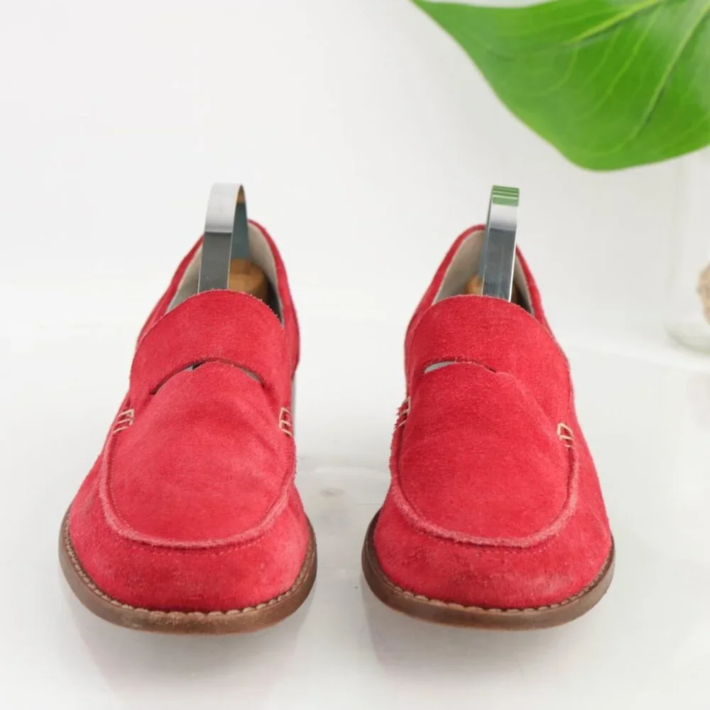 Frances Valentine Womens Penny Loafer Size 6 Red Suede Slip On Shoe Cutout Flats